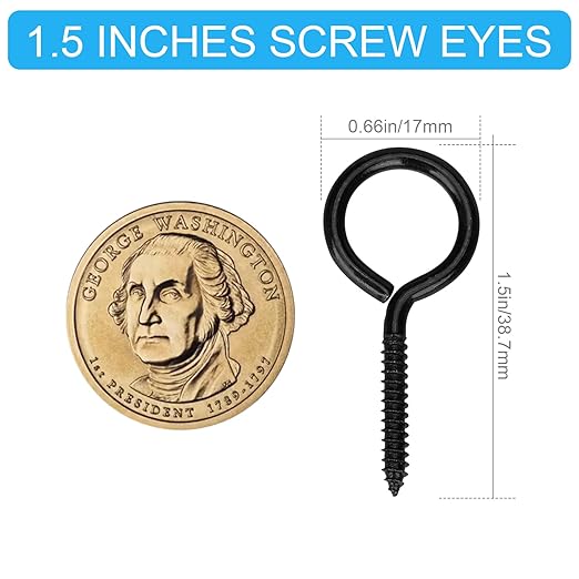 Aovchei Eye Screws, 100PCS 1.5 Inches Heavy Duty Metal Screw Hooks, Self Tapping Eye Bolts, Indoor & Outdoor for Hanging Artwork, Black