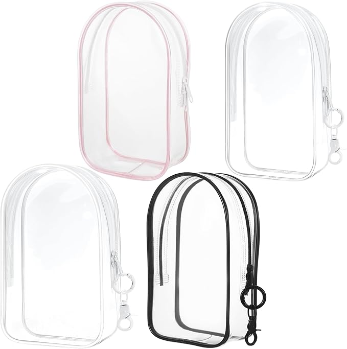 4 Pcs Clear Figure Display Bag with Keychain Case Blind Box Keychain Carrying Case Lipstick Charm for Collectibles Suitable for dolls19 cm/7.38 inches(4 Colors)