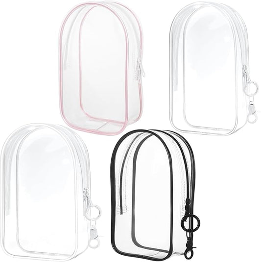 4 Pcs Clear Figure Display Bag with Keychain Case Blind Box Keychain Carrying Case Lipstick Charm for Collectibles Suitable for dolls19 cm/7.38 inches(4 Colors)