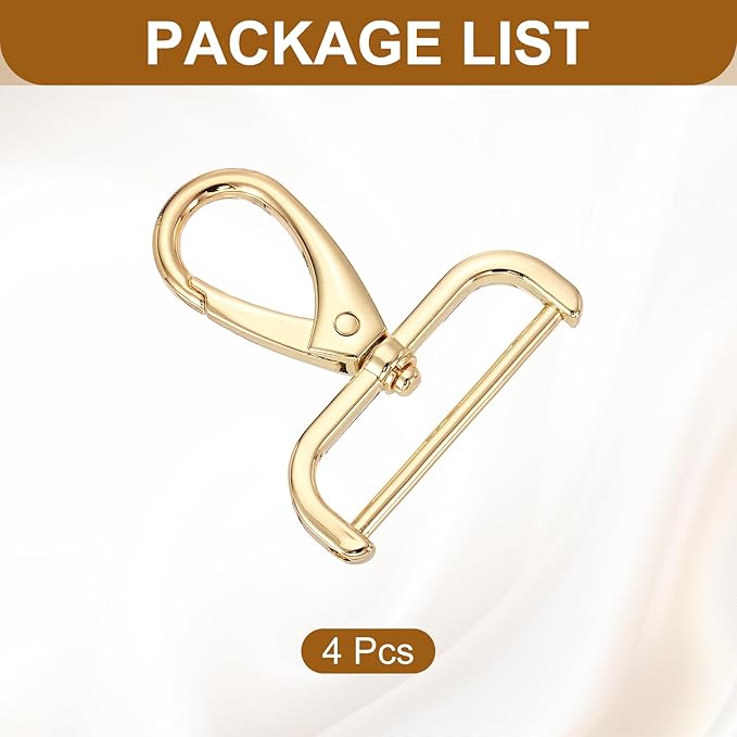 HARFINGTON 4pcs Detachable Snap Hook Swivel Clasp 1 1/2" (38mm) Zinc Alloy Lobster Claw Clasp for Keychain Lanyard Purse DIY Purse Strap, Light Gold