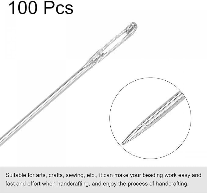 uxcell Beading Needles Fine Thin Long Straight Sewing Embroidery Threads Stainless Steel 3.94 Inch 100Pcs