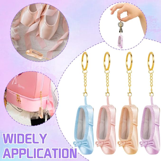 BAOZOON 4 Pcs Mini Pointe Shoes Keychains Miniature Ballet Shoes Keyring Handmade Shoe Charm Pendant Gift for Dance Lovers