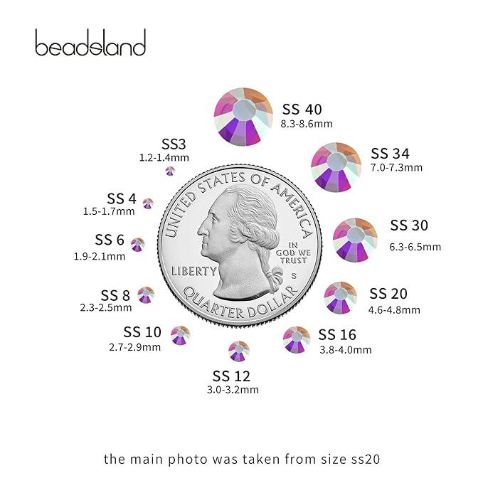 Beadsland 1440 Pieces Flat Back Crystal Rhinestones Round Gems,Transparent AB,SS6,1.9-2.1mm