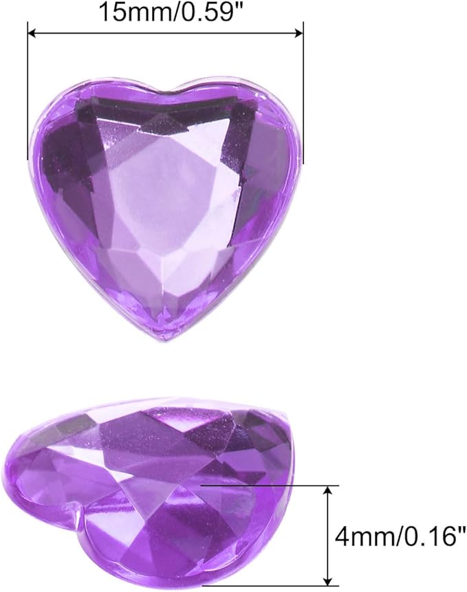 MECCANIXITY 40 Pcs Acrylic Heart Rhinestone 15mm Flat Back Plastic Gems Jewelry Stickers for Craft Bead Face Painting Costume Jewelry Making, Purple