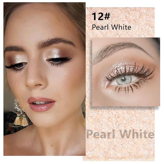 Glitter Singe Eye Shadow Palette Makeup, Pearl White Glitter Monochrome Eyeshadow For Older Women, Mini Pressed Pigmented Waterproof Sombras Para Ojos, Vegan, Talc, Paraben & Cruelty Free