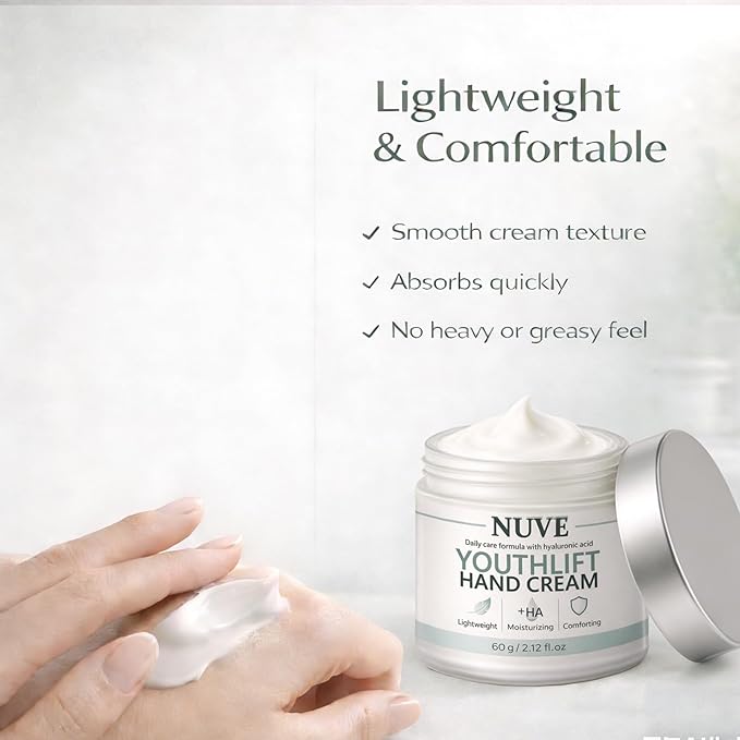 Nuve Youthlift Hand Cream – Hydrating & Nourishing Hand Moisturizer with Hyaluronic Acid, Vitamin C & Retinol – Fast Absorbing, Non-Greasy – Supports Smooth-Looking Texture & Tone – 1 Tube (1)