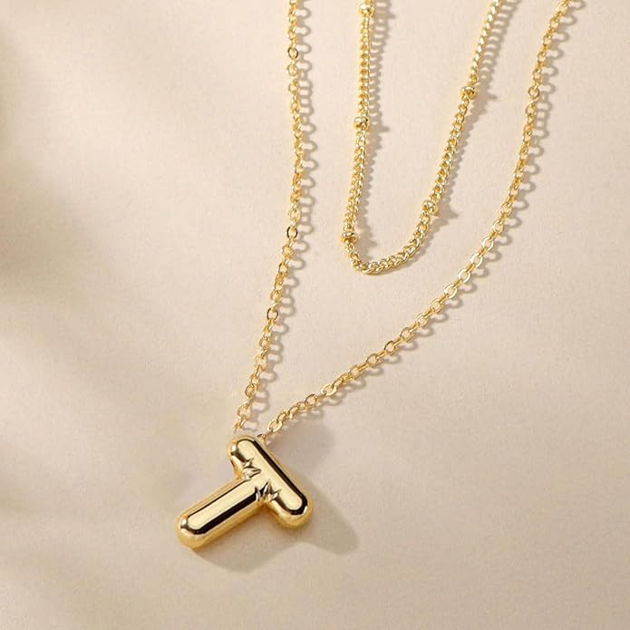 PANSHI Gold Initial Necklaces Gifts for Teen Girls Women Girlfriend Teen Girl Gifts Trendy Stuff Layered Bubble Letter Necklace Gold Jewelry Birthday Gift
