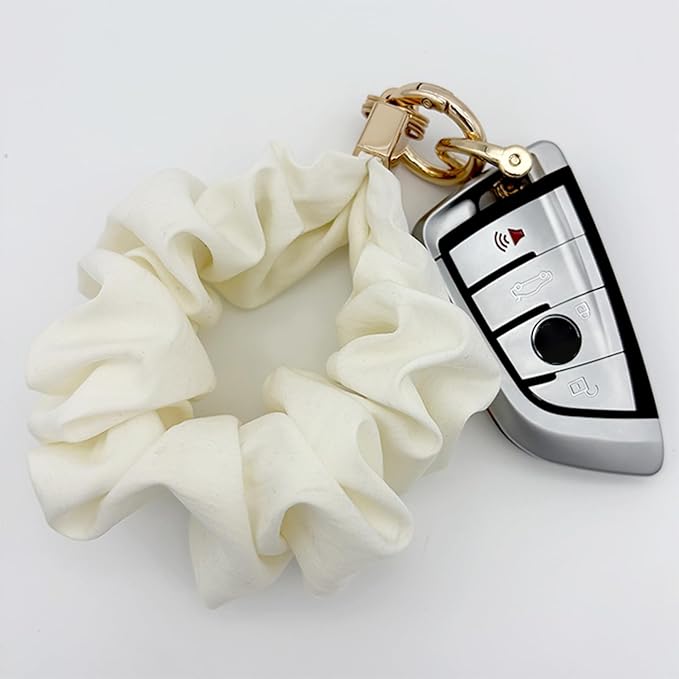 Scrunchie Wristlet Keychain for Women Men, Cute Stretchy Wrist KeyChain for Car Keys with 3 Keyrings and 1 D ring