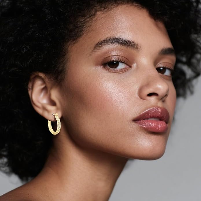 14K Gold Plated Hoop Earrings for Women 14K Gold Plated Earrings Jewelry Spiral Cubic Zirconia Thick Hoops Hypoallergenic Womens Huggie Earring 25/30MM