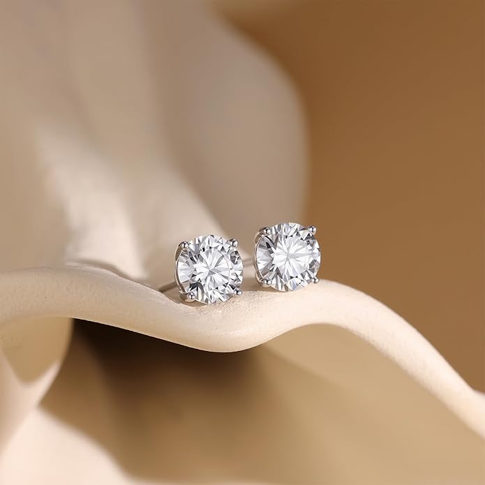 Moissanite Earrings for Women，D Color VVS1 Clarity Lab Created Gemston Men Studs S925 Sterling Silver Plated 18k White Gold Hypoallergenic Jewelry