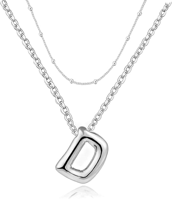 PANSHI Gold Initial Necklaces Gifts for Teen Girls Women Girlfriend Teen Girl Gifts Trendy Stuff Layered Bubble Letter Necklace Gold Jewelry Birthday Gift