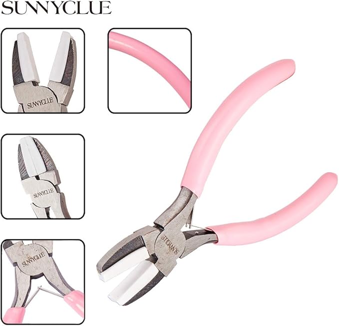 SUNNYCLUE 5.5 Inch Double Nylon Jaw Flat Nose Pliers Mini Precision Pliers Wire Forming Bending Tools for DIY Jewelry Making Hobby Projects Pink, Leaf Spring Construction
