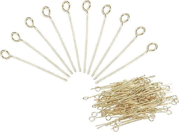PATIKIL 300pcs Stainless Steel Eye Pins 0.6mm/24 Gauge 22mm Earring Flat Headpins for Jewelry Making Supplies Jewelry Findings, DIY Craft, Necklace, Gold