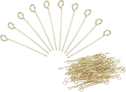 PATIKIL 300pcs Stainless Steel Eye Pins 0.6mm/24 Gauge 22mm Earring Flat Headpins for Jewelry Making Supplies Jewelry Findings, DIY Craft, Necklace, Gold