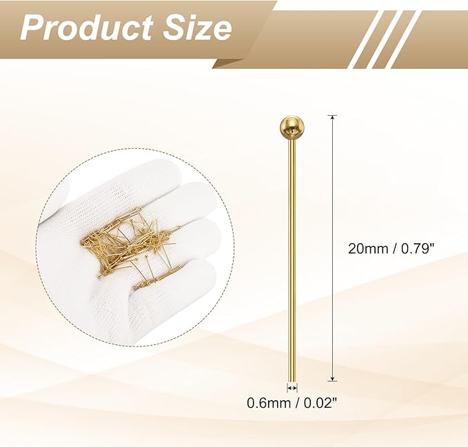 HARFINGTON 100pcs Ball Head Pins 0.79" 20mm Round Head Pins for Earring Pendant Necklace Bracelet Charm Jewelry Making Findings DIY Craft, 18K Gold