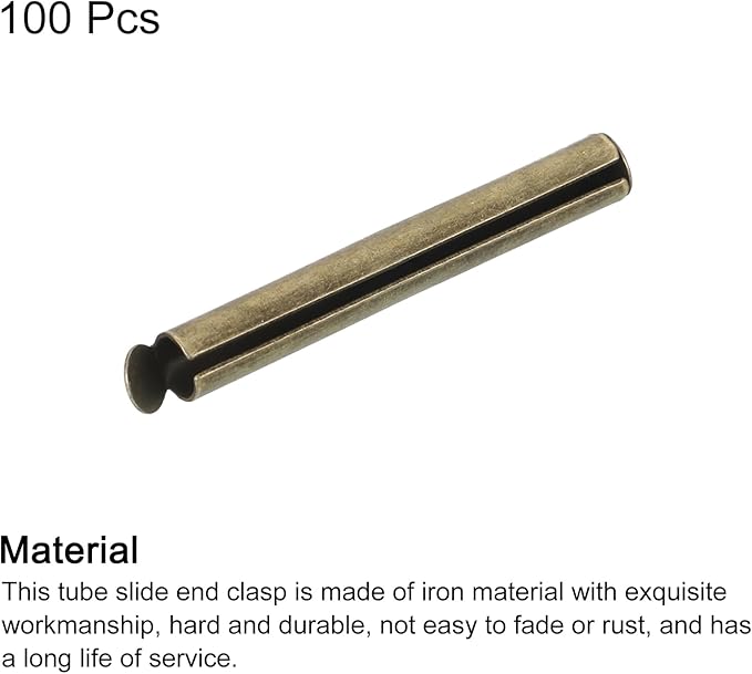 uxcell 100Pcs Slide on End Clasps, 30mm Tube Ball Bead Slider Crimp Ends for Multi-Strand DIY Craft Making, Bronze Tone