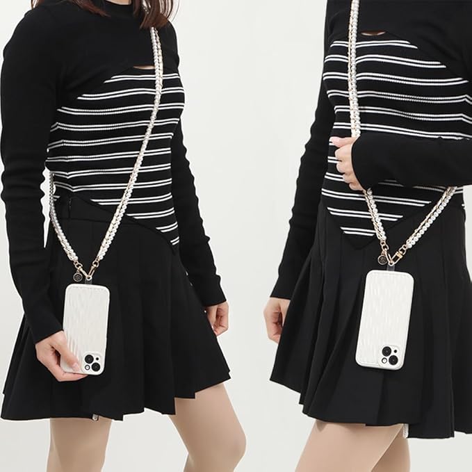 Phone Crossbody Chain Cell Phone Lanyard,Universal Leather+Metal Shouder Strap with Phone Tether Patches (P)