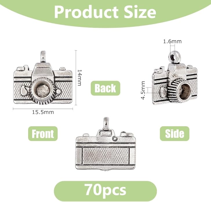 DICOSMETIC 70Pcs Camera Shape Charm Alloy Camera Charms Vintage Photography Charms 14x15.5x4.5mm Mini Metal Charm for Bracelet Earring Jewelry Making, Hole: 1.6mm