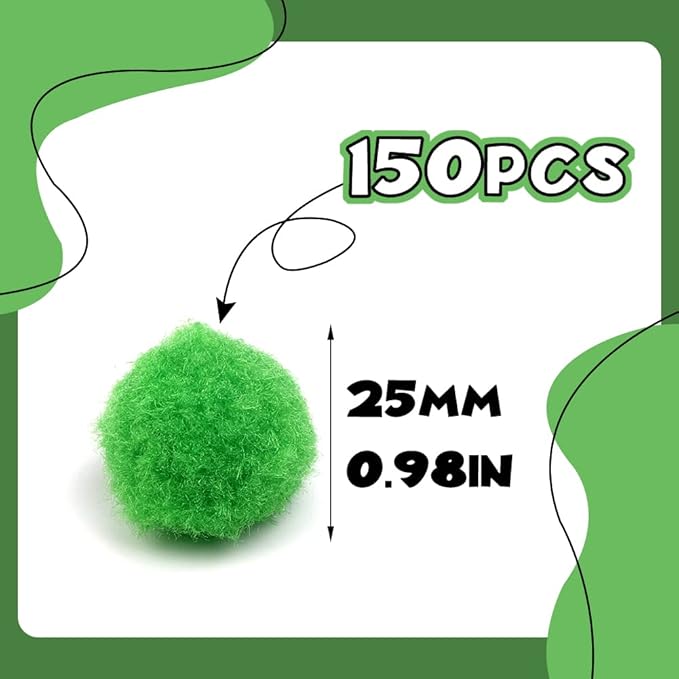 150 Pieces Pom Poms, 1 Inch Green Craft Pom Poms, Easter Decorations Fuzzy Pompom Puff Balls, Small Pom Pom Balls for DIY Arts Crafts Projects, Home Decorations