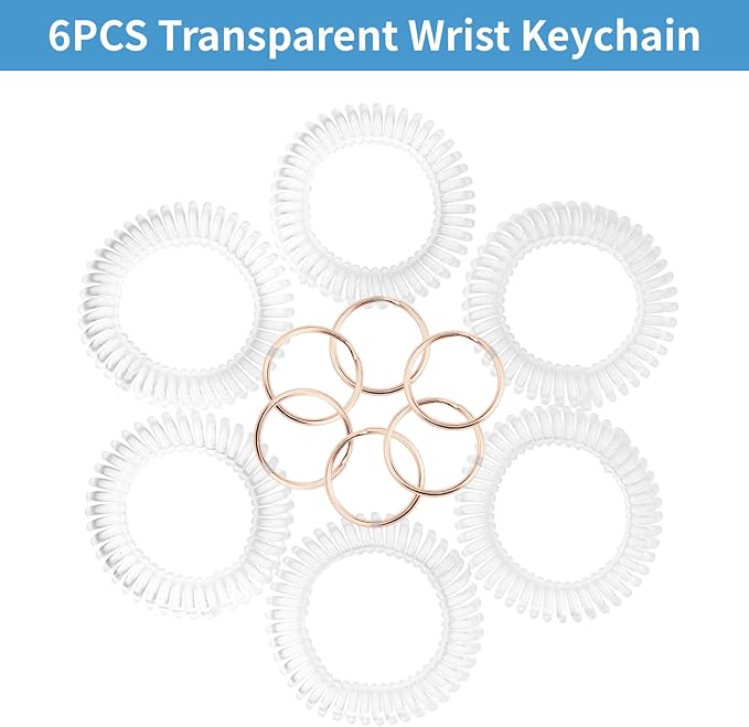 Spiral Keychain Stretchy Wrist Coil Bracelet Key Chain Waterproof Wristlet Key Holder for Pool, Sauna, Sports, Gym