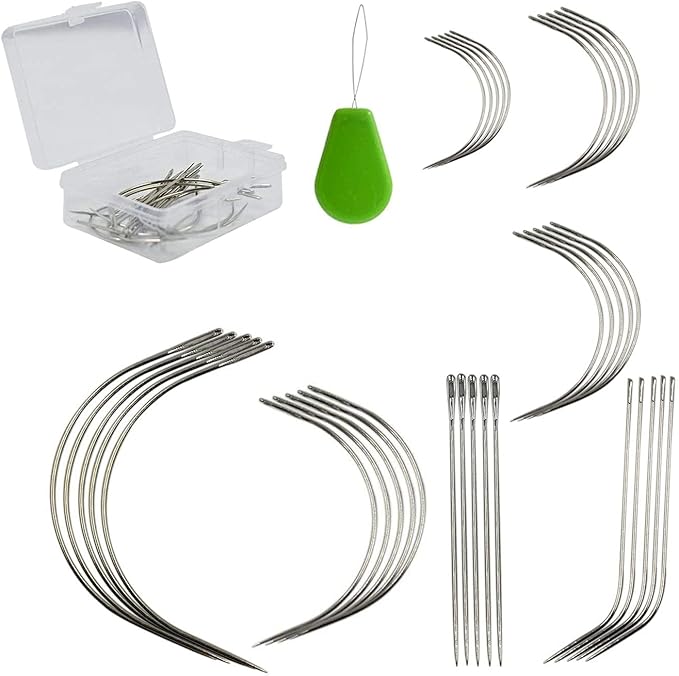 35 pcs J I C Curved Needles Hand Sewing Needles Hair Weave Needles for Wig Making, Carpet Leather, Canvas Repairing, Modelling and Crafts Sofa Cloth, Shoes