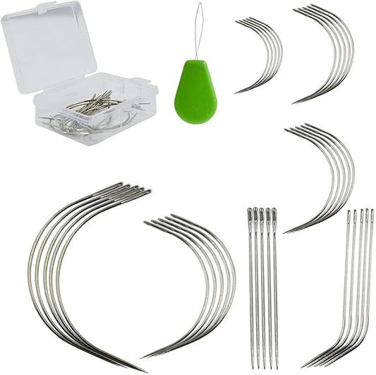 35 pcs J I C Curved Needles Hand Sewing Needles Hair Weave Needles for Wig Making, Carpet Leather, Canvas Repairing, Modelling and Crafts Sofa Cloth, Shoes