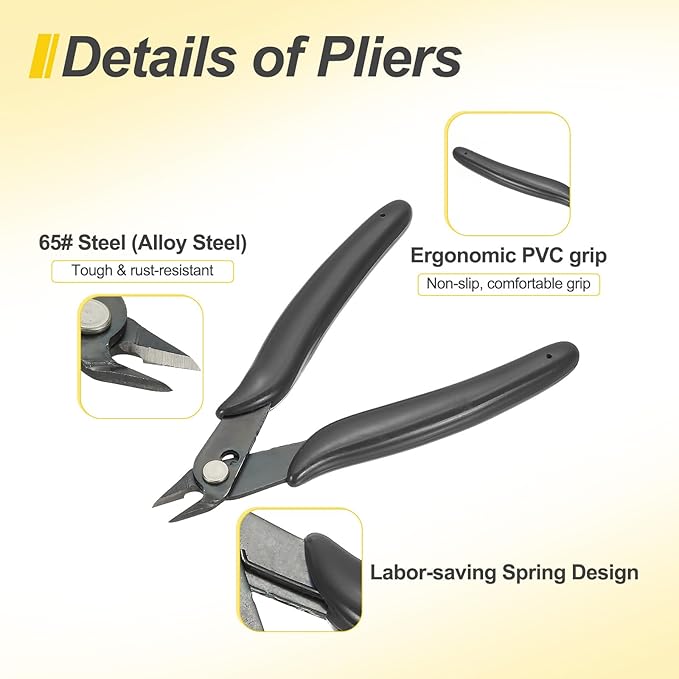 HARFINGTON 2pcs 5" Flush Cut Pliers Small Precision Wire Cutter Side Cutter Diagonal Cutting Pliers for Jewelry Model Electronic 3D Print, Black