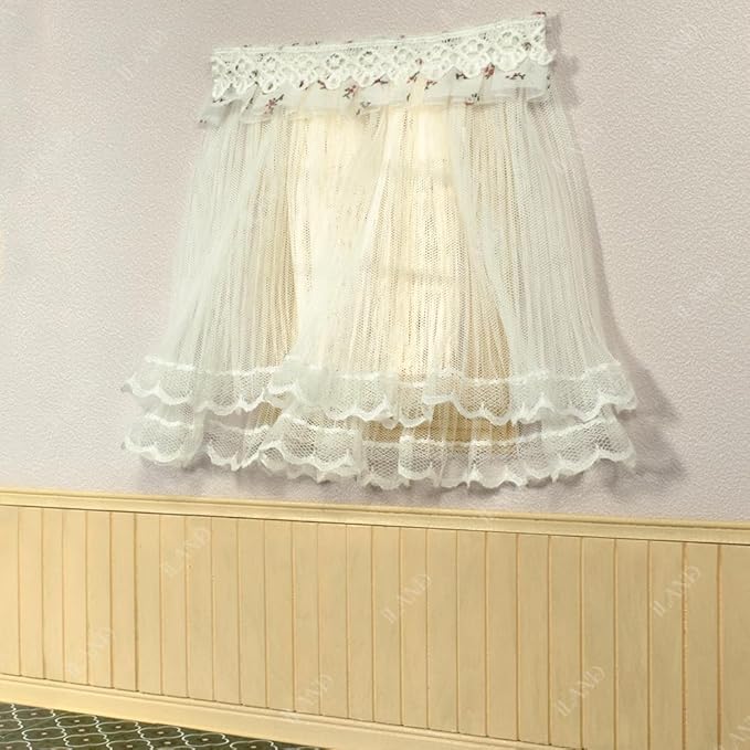 iLAND Miniature Dollhouse Accessories on 1/12 Scale, Dollhouse Curtains Set of Multi-Layered Lace & Tulle Curtains 2pcs