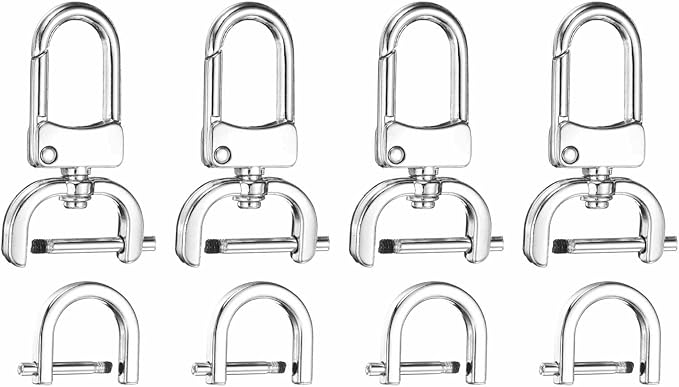 HARFINGTON 4pcs Detachable Snap Hook Swivel Clasp 5/8" (16mm) Zinc Alloy Lobster Claw Clasp with 4pcs D-Rings Screw in Shackle for Keychain Lanyard Purse DIY Purse Strap, Silver