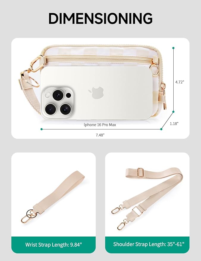 Checkered Wristlet Wallets for Women RFID Blocking Small Zipper Nylon Crossbody Bag for Travel Card Phone Organizer Purse with ID Window and 2 Detachable Straps Beige Checkered