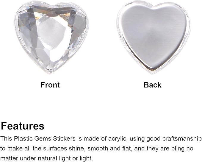 MECCANIXITY 40 Pcs Acrylic Heart Rhinestone 20mm Flat Back Plastic Gems Jewelry Stickers for Craft Bead Face Painting Costume Jewelry Making White