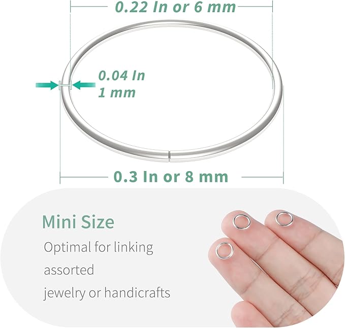 Uniclife 8 mm Silver Jump Rings for Jewelry Making Open Single Loops Mini Ring Connectors for Keychains and Necklace Repair, 1000 Pack