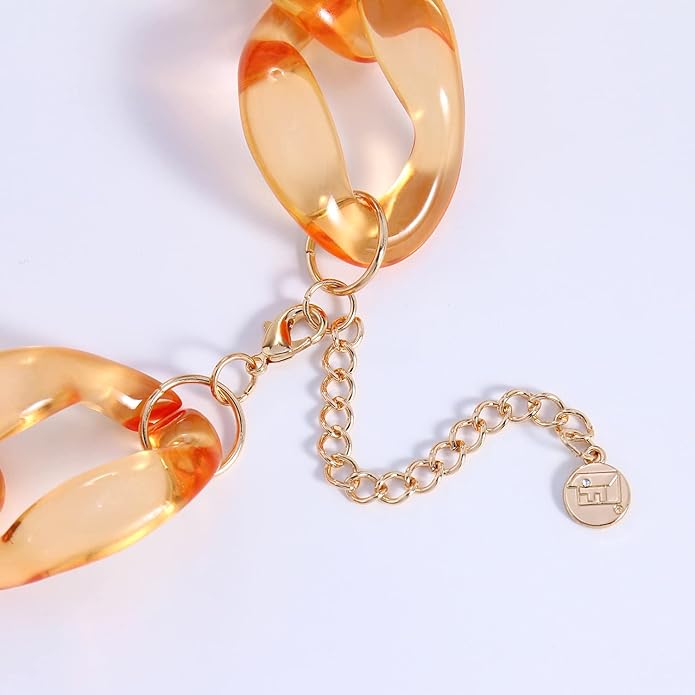 Firstmeet Chunky Acrylic Necklace Smooth Chain Link Cool Statement Choker Cuban Style Jewelry Gift for Women