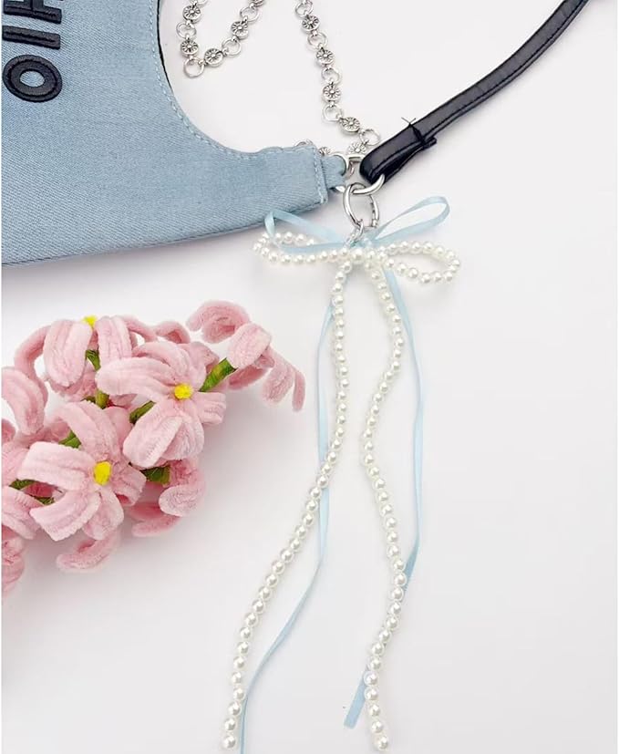 Pearl Bow Keychain Cute Y2k Lace Bowknot Keychain Coquette Aesthetic Accessories Bag Purse Handbag Backpack Charm