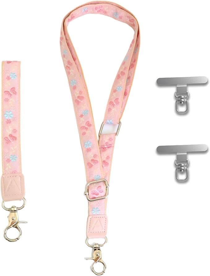 LEMEDE Wrist Keychain and Adjustable Phone Lanyard, Silver Hook Phone Crossbody Strap with 360° Rotating Phone Pads