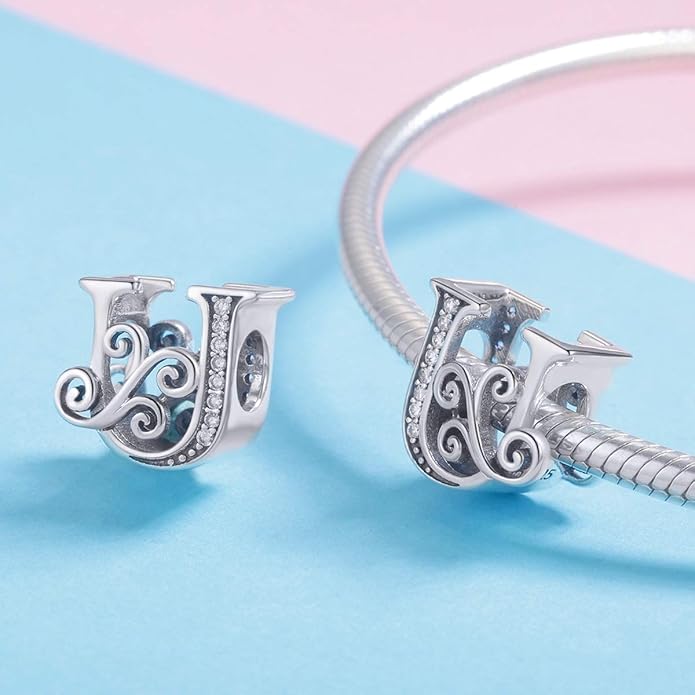 925 Sterling Silver Letter Charms for Pandora Bracelets Alphabet Initial Charms Beads Birthday Christmas Jewelry Gift for Women
