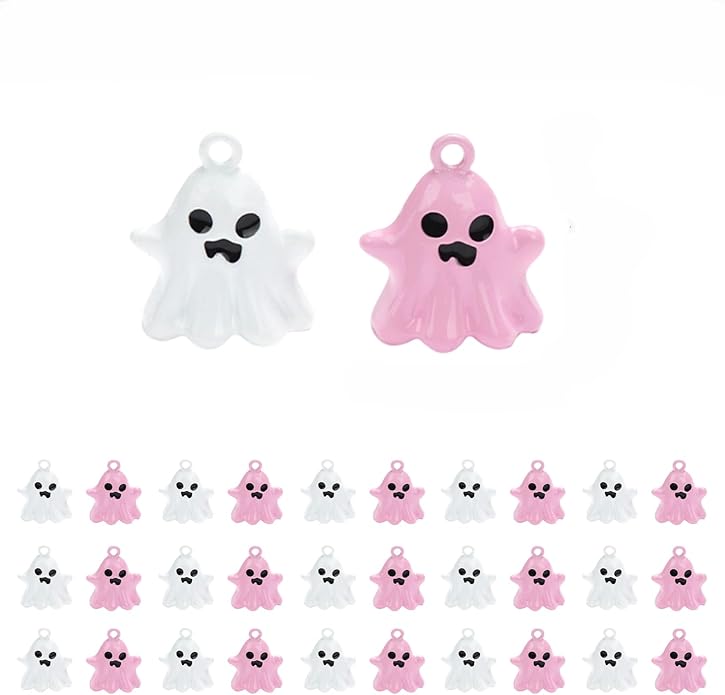 30 Pcs Cute Ghost Charms, Pink and White 3D Pendants for Jewelry Making, Kawaii Resin Charms for Bracelet Necklace Earrings DIY Crafts, Adorable Decorations for Gifts and Accessories