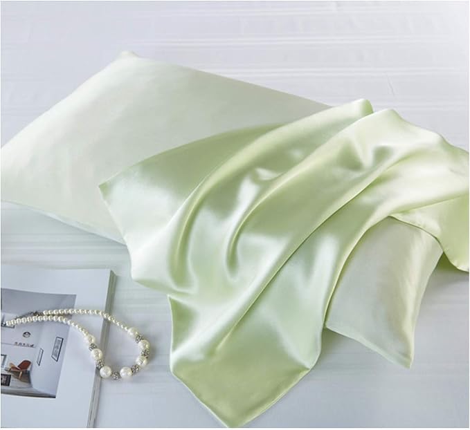 Mulberry Silk Pillowcases Set of 2, Hypoallergenic Satin Pillow Covers for Hair and Skin, with Hidden Zipper, Both Side 100% 19 Momme Silk (Fruit Green,King)
