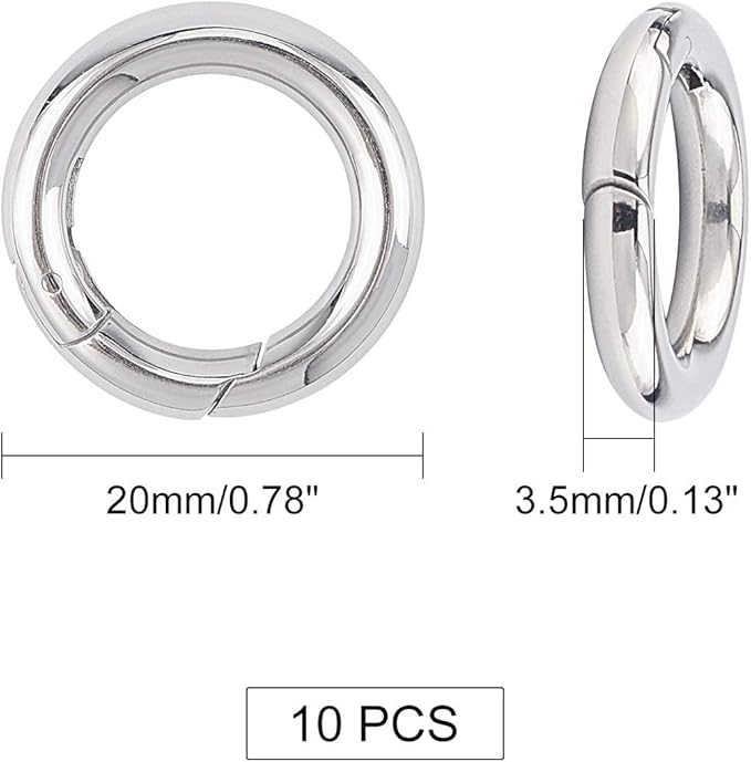 UNICRAFTABLE 10pcs Stainless Steel Spring Gate Rings Round Ring Springring Trigger Clasp Spring Snap Clip Hooks Metal Split Rings Keyring Buckle for Jewelry Making 20x3.5mm