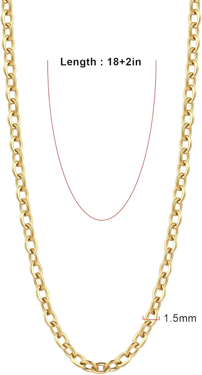 24PCS Gold Cable Necklaces for Jewelry Making 1.5MM 18K Gold Plated Stainless Steel Cable Link Chains Bulk for DIY Necklace