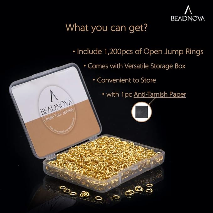 BEADNOVA 4mm Gold Jump Rings for Jewelry Making Open Jump Rings for Keychains and Necklace Repair (1200Pcs)