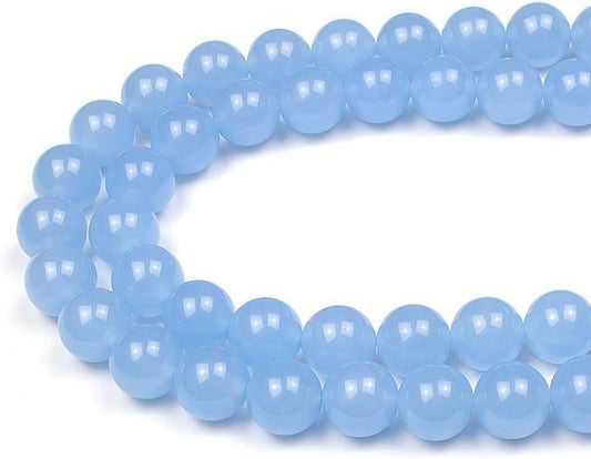 MJDCB Natural Aquamarine Chalcedony Round Loose Beads for Jewelry Making DIY Bracelet Necklace (8mm)