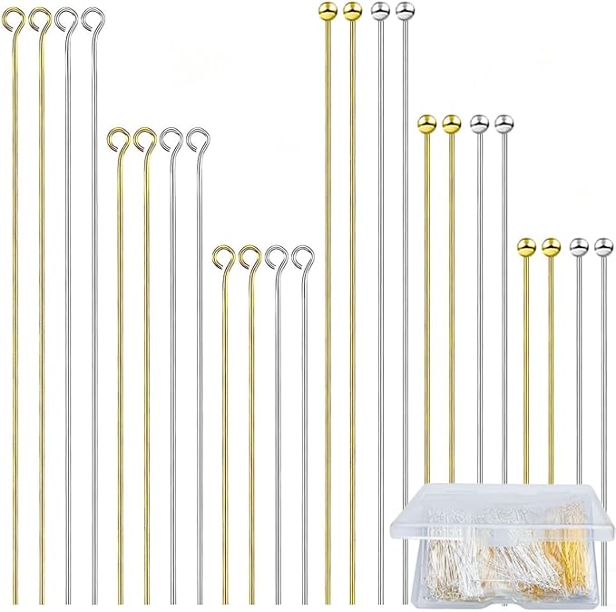 600Pcs Ball Head Pins Eye Pins for Jewelry Making Supplies Straight Bendable Ball Headpin for DIY Craft Earring Pendant Necklace Bracelet Jewelry Findings, 1.2", 1.6", 2", Gold and Silver