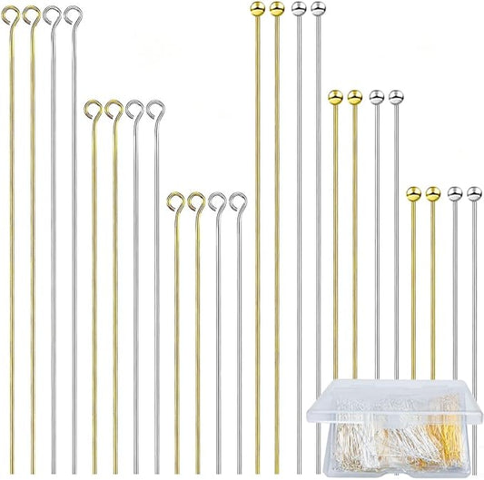 600Pcs Ball Head Pins Eye Pins for Jewelry Making Supplies Straight Bendable Ball Headpin for DIY Craft Earring Pendant Necklace Bracelet Jewelry Findings, 1.2", 1.6", 2", Gold and Silver