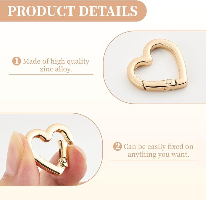 4 Pcs Heart Shaped Keychain Clip, Zinc Alloy Cute Heart Carabiner, Small Craft KeyringSpring Snap Clasp Hook for Camping Hiking Fishing Traveling