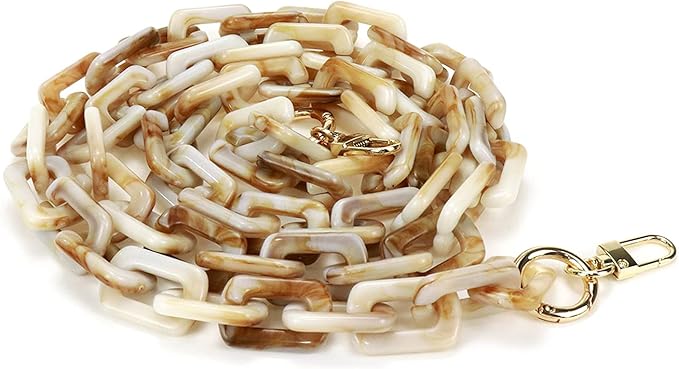 47.24"/120cm DIY Acrylic Resin Replacement Chain Purse Shoulder Strap with Buckle, Beige Rectangle Chain Link