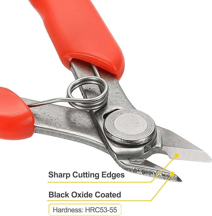 HARFINGTON 5" Flush Cut Pliers Precision Thicker Wire Cutter Side Cutter Diagonal Cutting Pliers for Jewelry Model Electronic 3D Print, Red/Silver