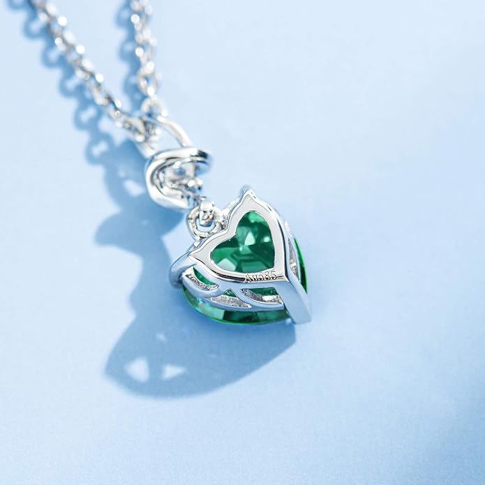AGVANA Christmas Gifts 14K Solid White Gold Diamond Gemstone Pendant with Sterling Silver Chain 8mm Heart Birthstone Necklace Fine Jewelry Anniversary Birthday Gifts for Women Mom Wife