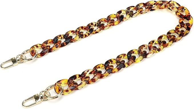 23.6"/60cm Vintage Acrylic Resin Chain Short Thick Resin Purse Shoulder Strap, Amber Color Leopard Print with Buckle