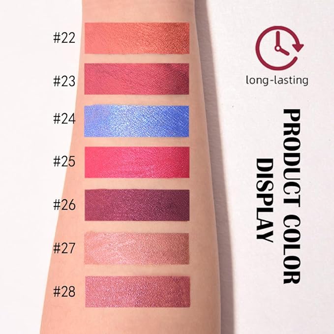 evpct Burgundy Plum Red Metallic Glitter Lip Liner and Lipstick Combo Lip Gloss Stain Set Makeup for Women Long Lasting Waterproof 24, Non Stick Cup Metal Shine Shimmer Iridescent Liquid Lipstick 23